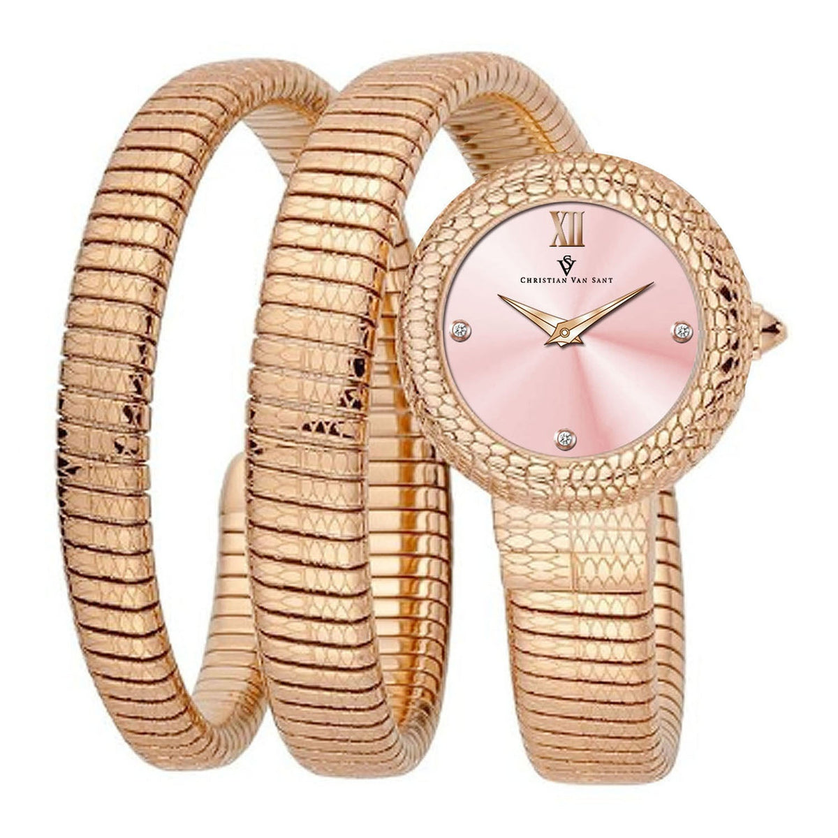Christian Van Sant Women's Naga Watch 28mm Pink Dial Rose Gold Bracelet