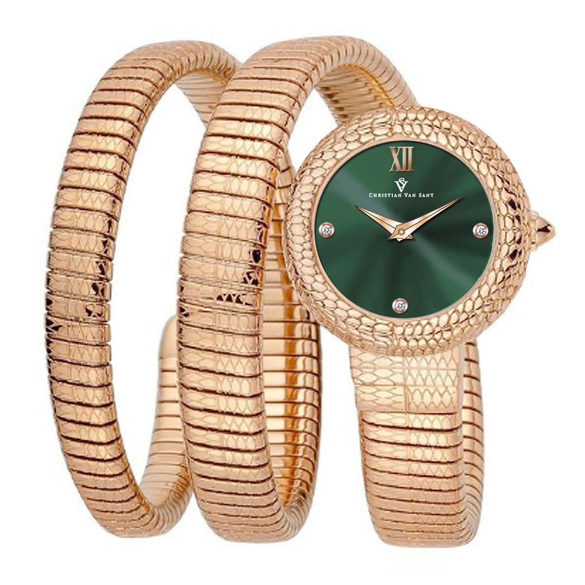 Christian Van Sant Women's Naga Watch 28mm Green Dial Rose Gold Bracelet