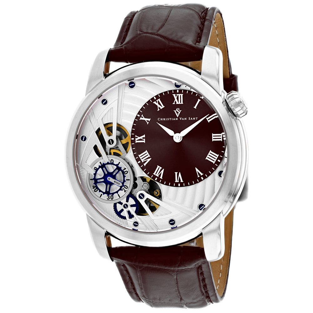 Christian Van Sant Men's Sprocket Auto-Quartz Watch 46mm Brown Dial Leather Strap
