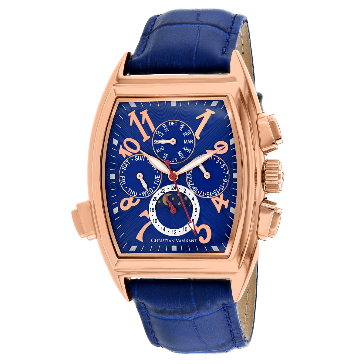 Christian Van Sant Men's Grandeur Watch 45mm Blue Dial Leather Strap (Ref. CV2140)