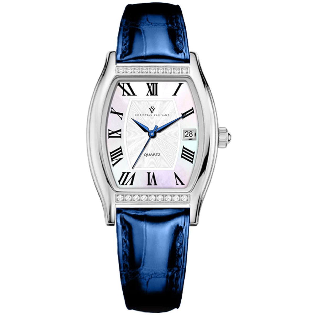 Christian Van Sant Women's Gemma Watch 34mm White Dial Blue Leather Strap