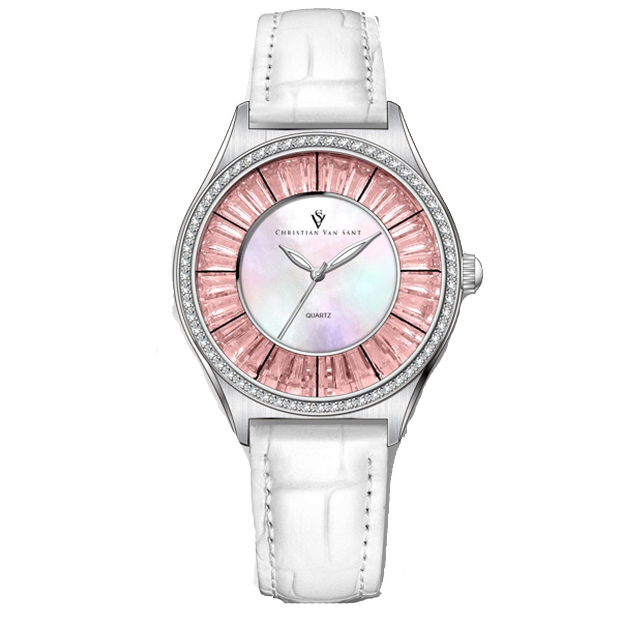 Christian Van Sant Women's Luna Watch 40mm Mother of pearl Dial White Leather Strap