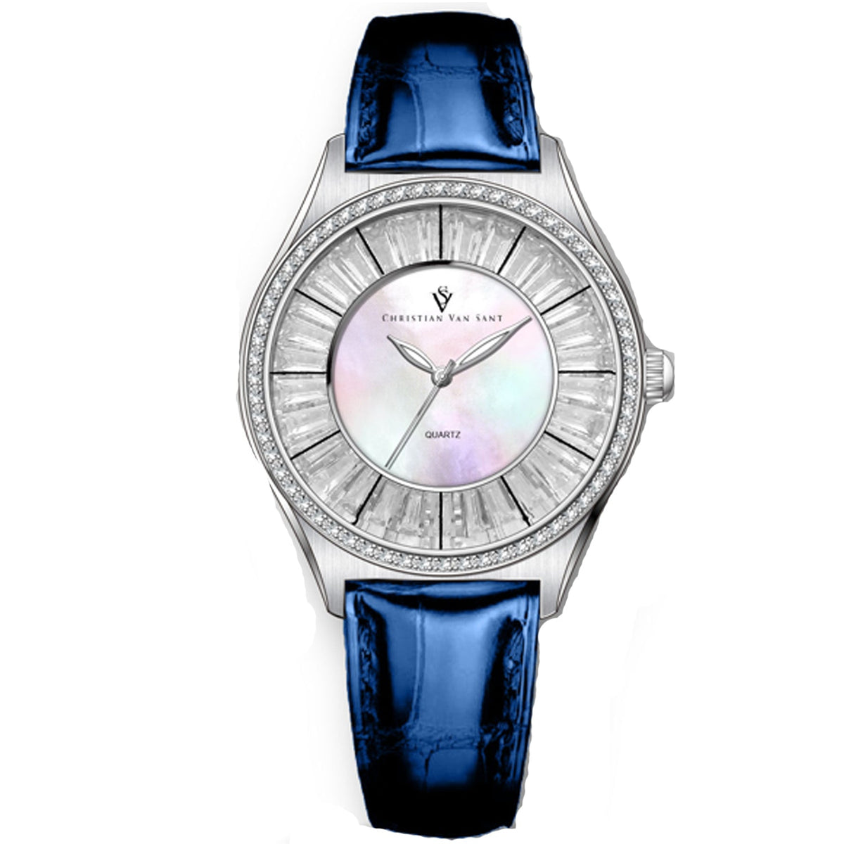 Christian Van Sant Women's Luna Watch 40mm Mother of pearl Dial Blue Leather Strap (Ref. CV3202)