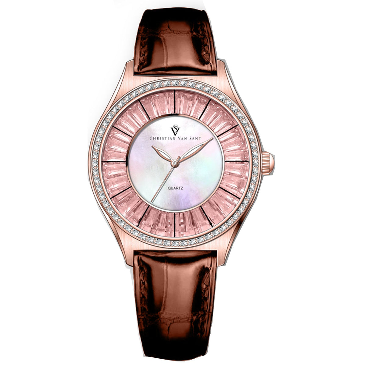 Christian Van Sant Women's Luna Watch 40mm Mother of pearl Dial Brown Leather Strap