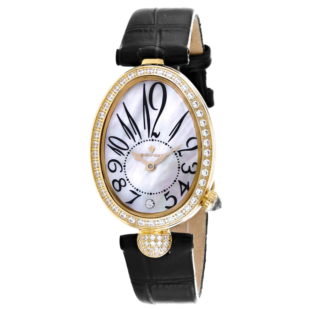 Christian Van Sant Women's Florentine Watch 34mm White Dial Black Leather Strap (Ref. CV4293)