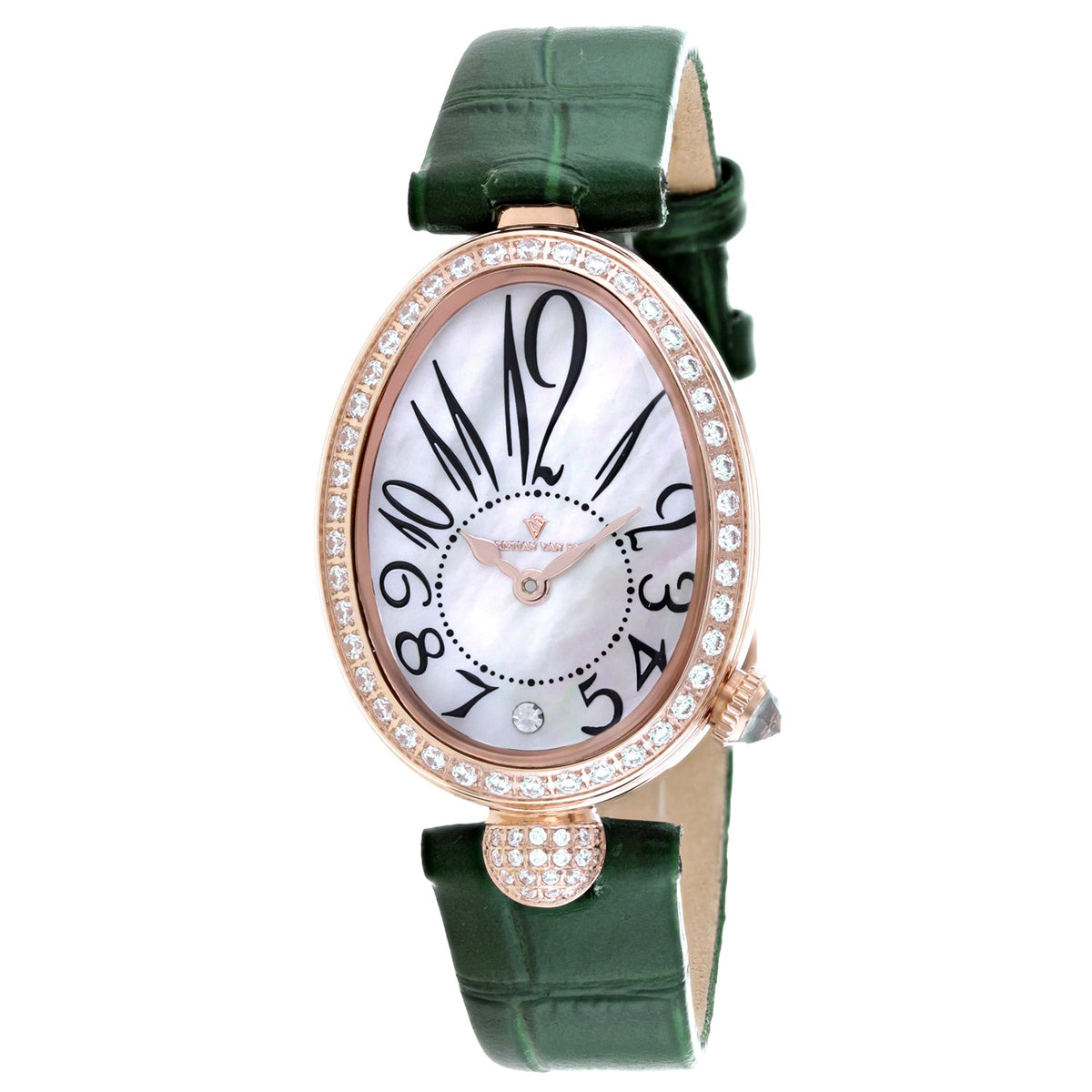 Christian Van Sant Women's Florentine Watch 34mm White Dial Green Leather Strap