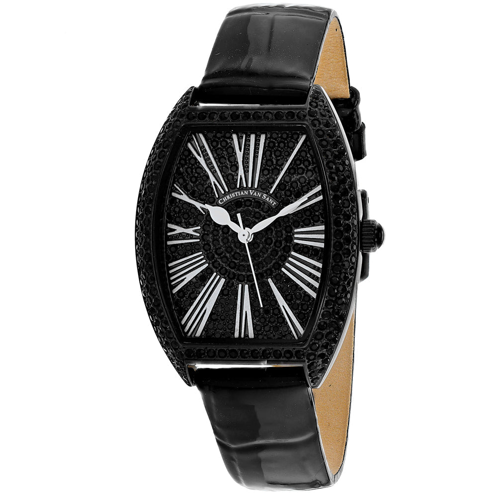Christian Van Sant Women's Chic Watch 36mm Black Dial Blue Leather Strap (Ref. CV4844)