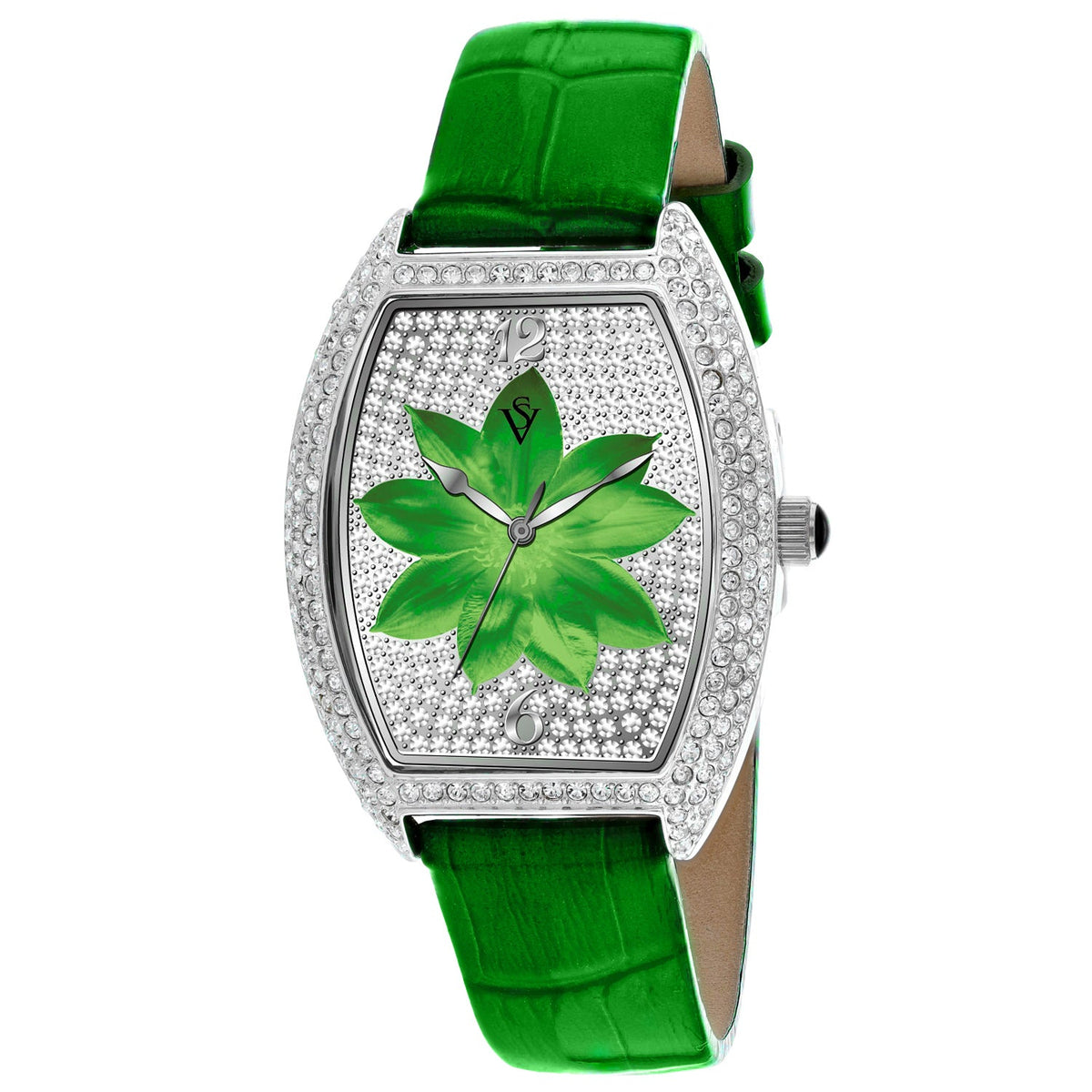 Christian Van Sant Women's Lotus Watch 36mm Green Dial Leather Strap