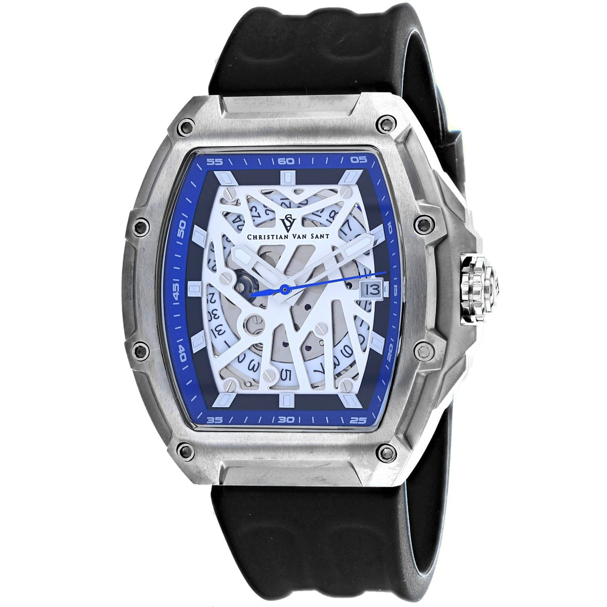 Christian Van Sant Men's Odyssey Watch 50mm White Dial Black Rubber Strap