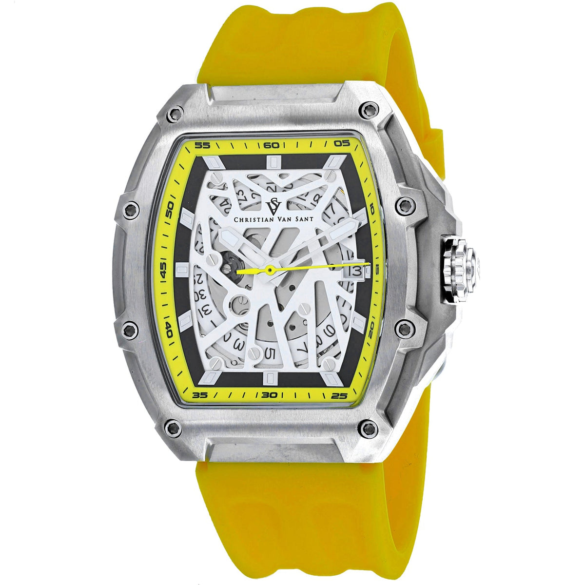 Christian Van Sant Men's Odyssey Watch 50mm White Dial Yellow Rubber Strap