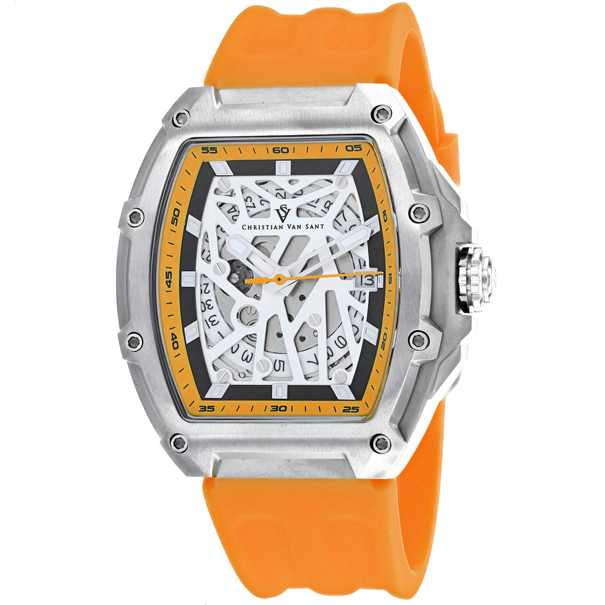 Christian Van Sant Men's Odyssey Watch 50mm White Dial Orange Rubber Strap