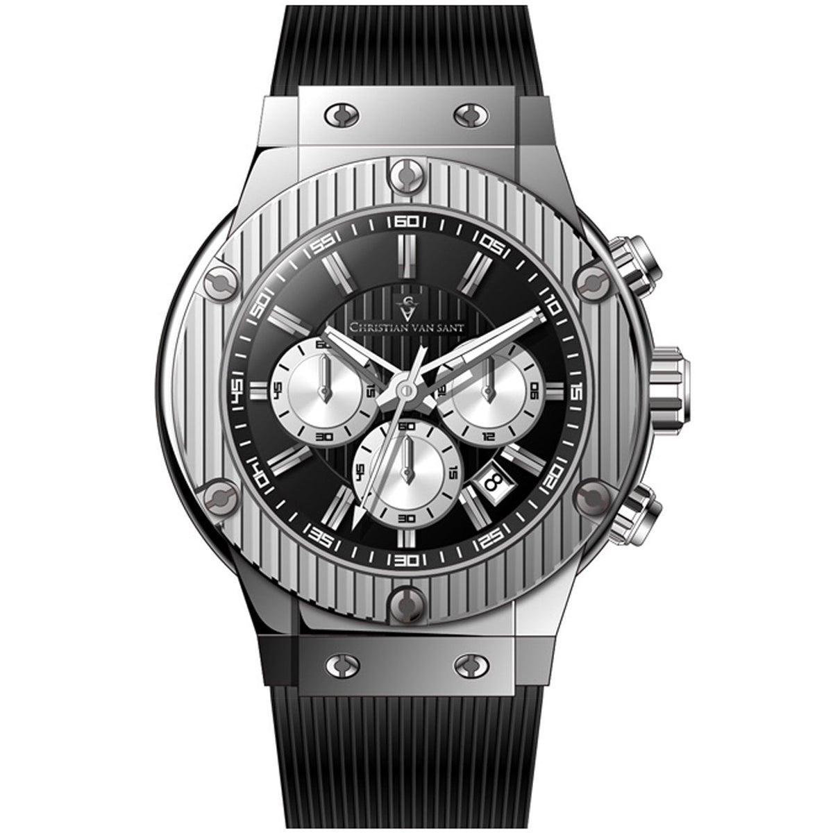 Christian Van Sant Men's Monarchy Watch 46mm Black Dial Rubber Strap (Ref. CV8141)