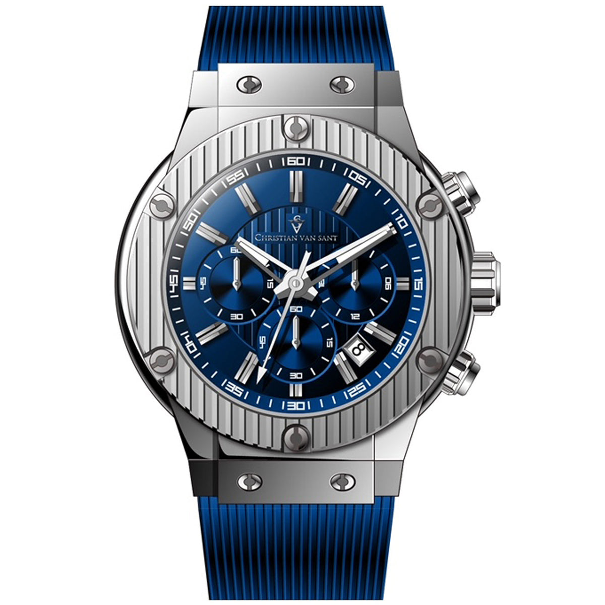 Christian Van Sant Men's Monarchy Watch 46mm Blue Dial Rubber Strap (Ref. CV8142)