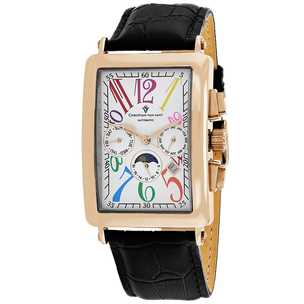 Christian Van Sant Men's Prodigy Watch 52mm White Dial Black Leather Strap (Ref. CV9145)