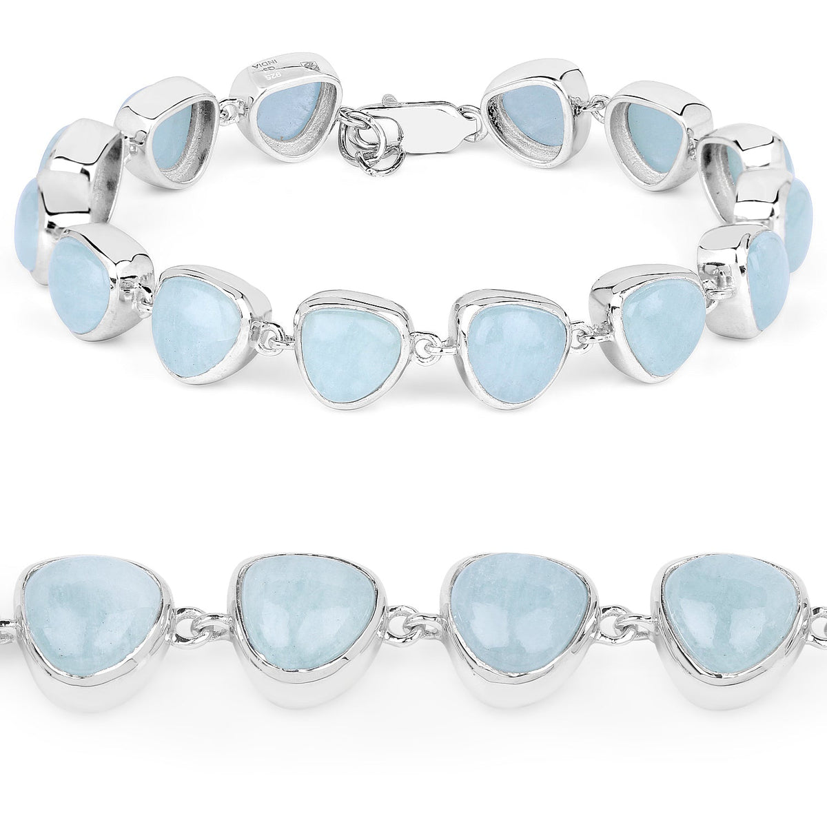 Pulsera de aguamarina auténtica de 25,90 quilates de plata de ley .925
