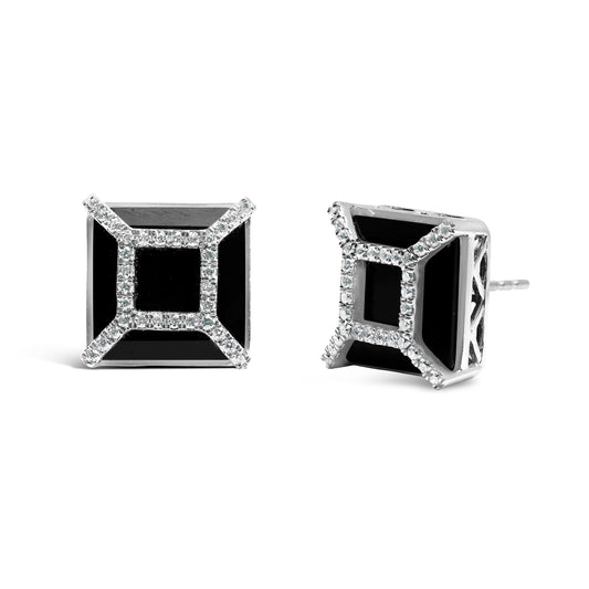 Pendientes de oro blanco de 14K con diamante de 3/8ct y ónix negro de 11x11MM (color G-H, claridad SI1-SI2)