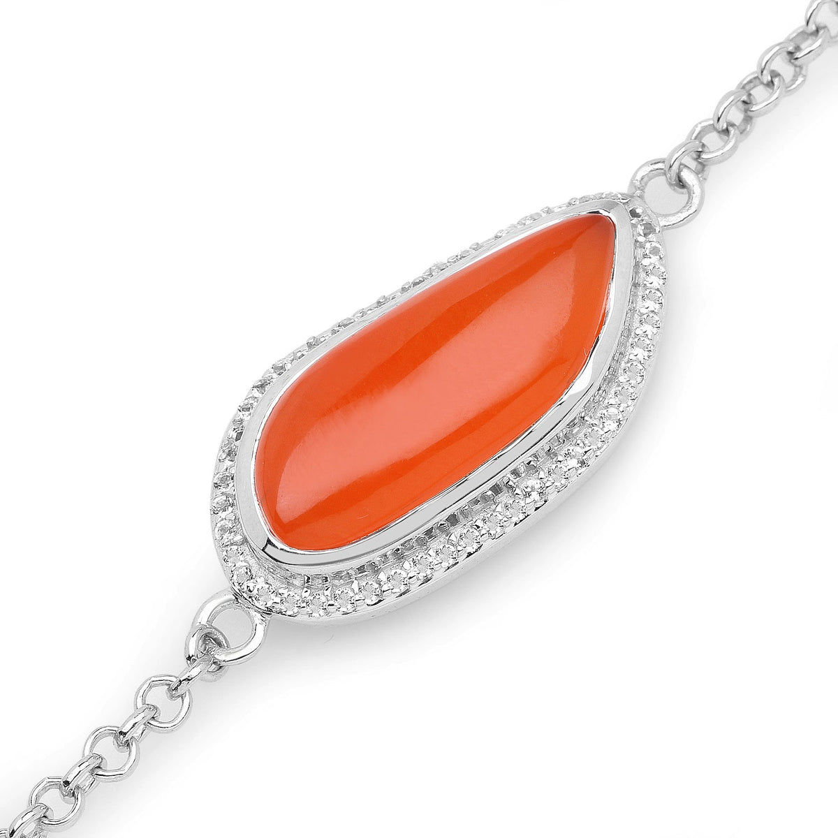 Pulsera de plata de ley .925 con cornalina genuina y topacio blanco de 5,50 quilates