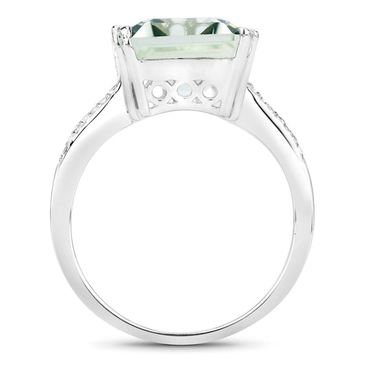 Anillo de plata de ley .925 con amatista verde genuina de 10,64 quilates y topacio blanco