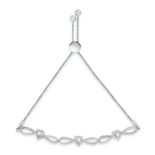 .925 Sterling Silver Diamond Accent Heart and Infinity 4â€-10†Adjustable Bolo Bracelet (I-J Color, I3 Clarity)