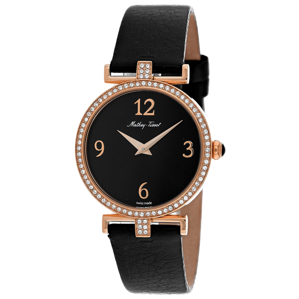 Mathey Tissot Women's Gaia Watch 34mm Black Dial Leather Strap (Ref. D587QPN)
