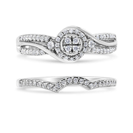 Anillo y banda de boda tipo bypass con marco de diamante compuesto de 1/3 quilates (peso total) de plata de ley .925 (color I-J, claridad I2-I3) - Talla 7