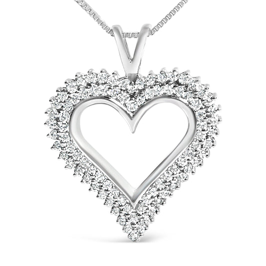 Collar con Colgante de Corazón Abierto de Diamante Cultivado en Laboratorio de Plata de Ley .925 de 1.00 Cttw (Color F-G, Claridad VS1-VS2) - 18 Pulgadas
