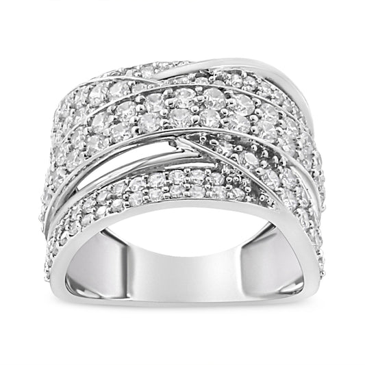 Anillo de banda superpuesta de plata de ley .925 con diamante de talla redonda de 2.00 Cttw (Color I-J, Claridad I2-I3) - Talla de anillo 7