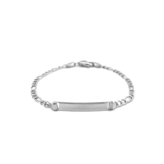 Pulsera de identificación infantil elegante de cadena Figaro de oro blanco de 14 quilates