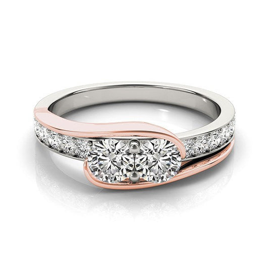 Anillo de diamantes de dos piedras en oro blanco y rosa de 14k (3/4 TCW)