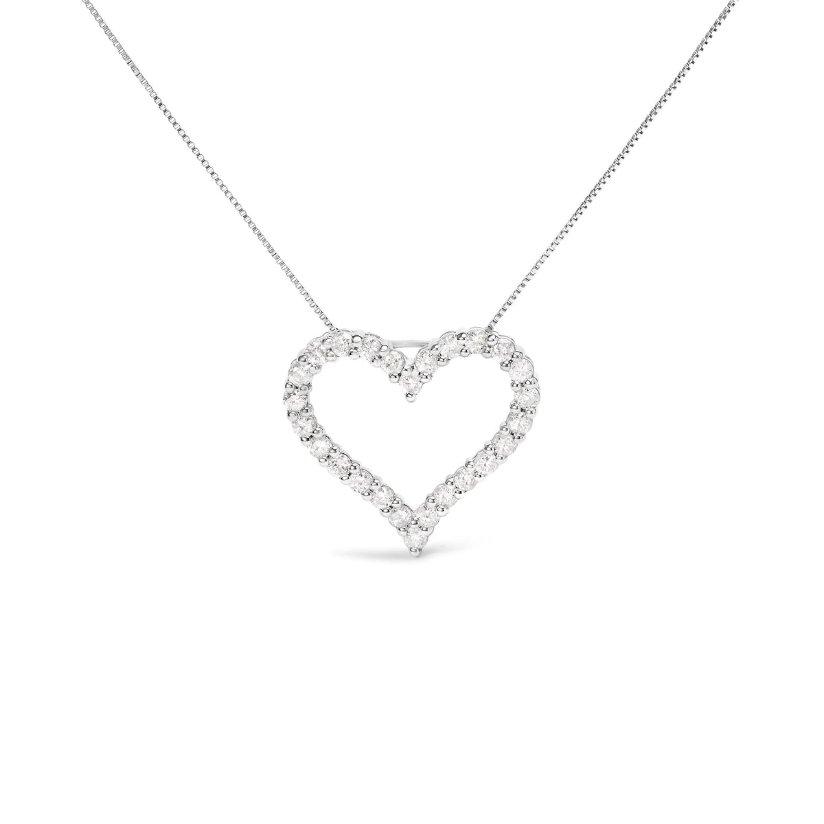 Collar con colgante de plata de ley .925 con diamante en forma de corazón abierto de 2,0 quilates (color I-J, claridad I2-I3), 45,72 cm