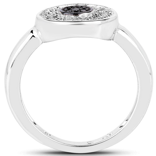 Anillo de plata de ley .925 con diamantes blancos y diamante negro genuino de 0.20 quilates