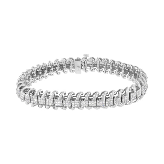Pulsera de tenis de oro blanco de 14 quilates con diamantes de talla princesa de 5,0 quilates engastados invisibles en forma de S ondulada de 7" (color G-H, claridad SI1-SI2)