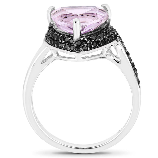 Anillo de plata de ley .925 con amatista rosa genuina y espinela negra de 3.53 quilates