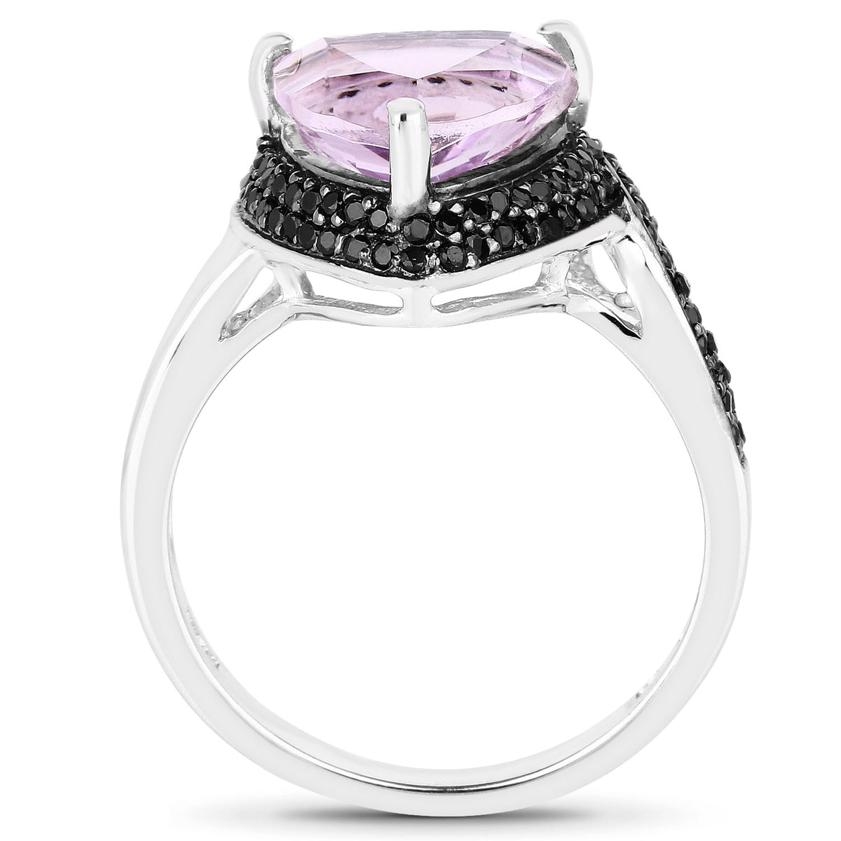 Anillo de plata de ley .925 con amatista rosa genuina y espinela negra de 3.53 quilates