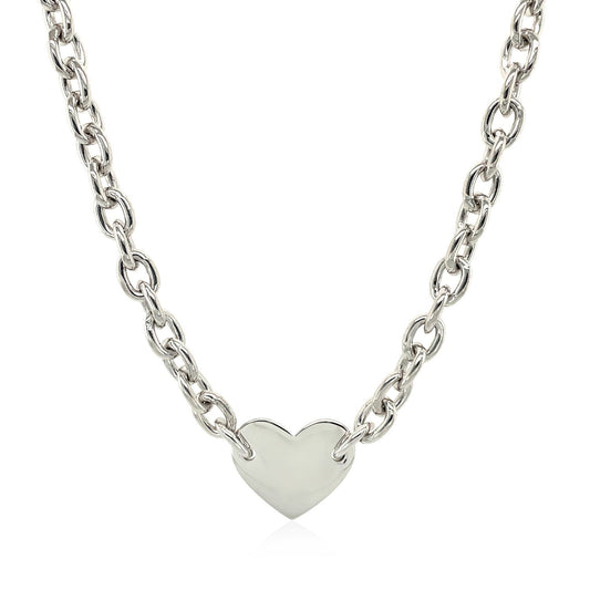 Pulsera de cadena de plata de ley rodiada con motivo de corazón plano