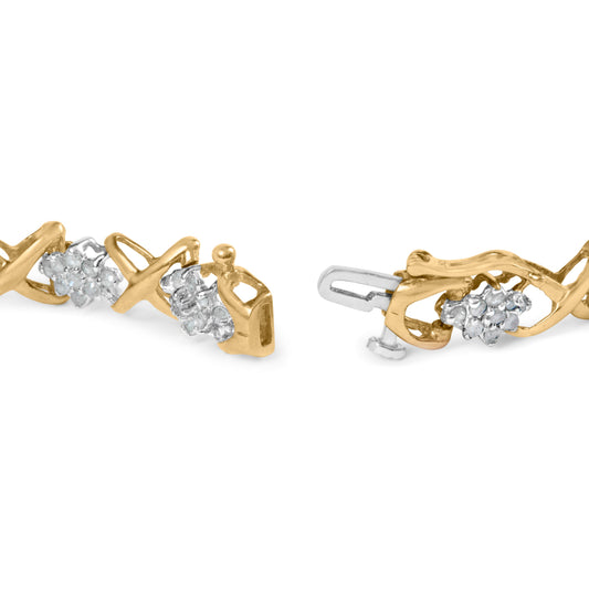 Pulsera de eslabones en forma de "X" alternados y grupo de diamantes de 2,00 Cttw en oro amarillo de 10k (color I-J, claridad I3) - 7"
