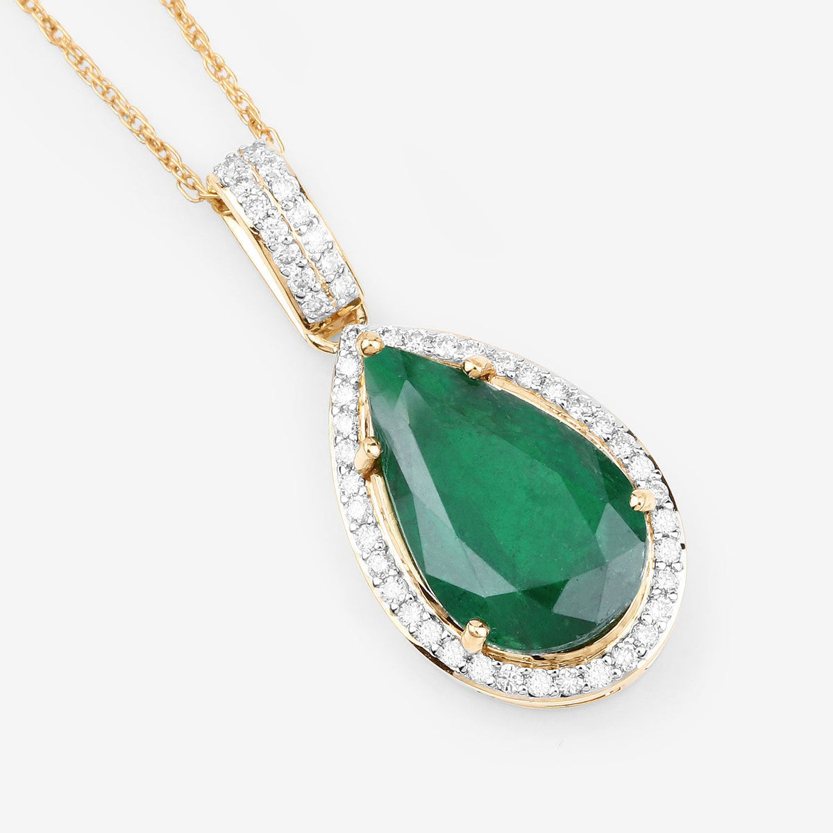 Colgante de oro amarillo de 14 quilates con esmeralda zambiana auténtica de 3,22 quilates y diamante blanco, con certificado IGI