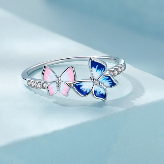Anillo de plata de ley 925 con baño de esmalte, talla 6 para mujer