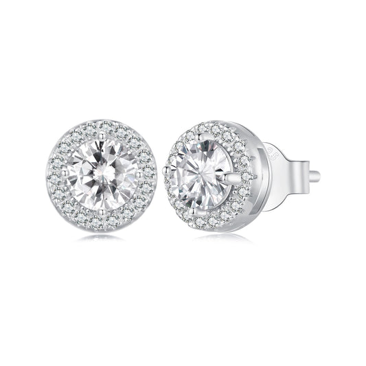 925 Sterling Silver 6.5mm Pavé Setting CZ Earrings - view 2