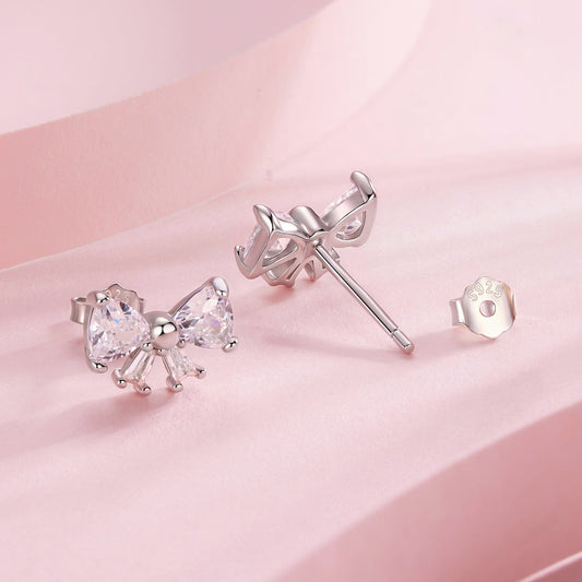 925 Sterling Silver White Gold Plated CZ Earrings for Women - 0.7x1.0cm - view 2