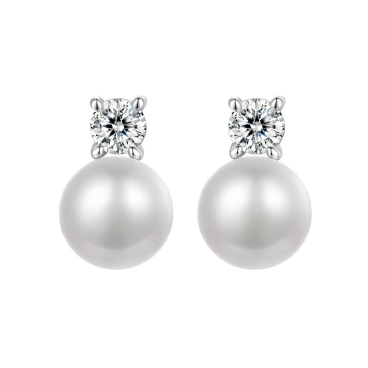 925 Sterling Silver Moissanite 0.1ct Freshwater Pearl Earrings for Women