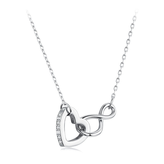 925 Sterling Silver Necklace with Pavé Setting CZ, 40+5cm, Plated White Gold, Women
