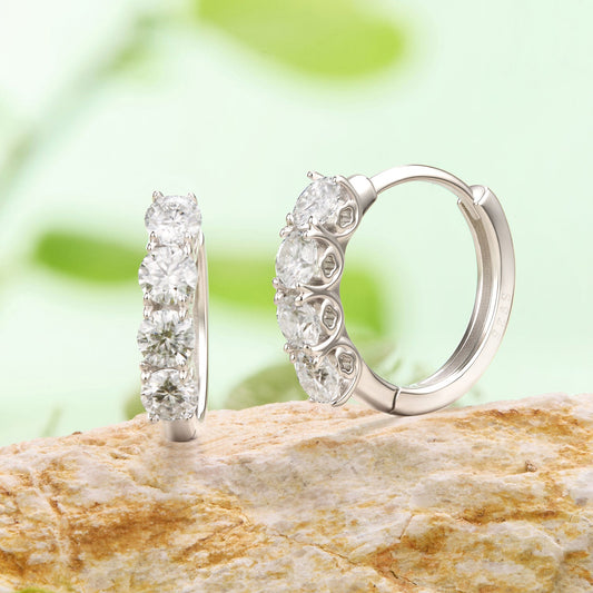 925 Sterling Silver White Gold Plated 0.1ct Moissanite 1.3cm Hoop Earrings for Women