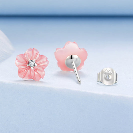 925 Sterling Silver Earrings with High-Quality Nacre and Pavé CZ, Oxidized Silver - view 2