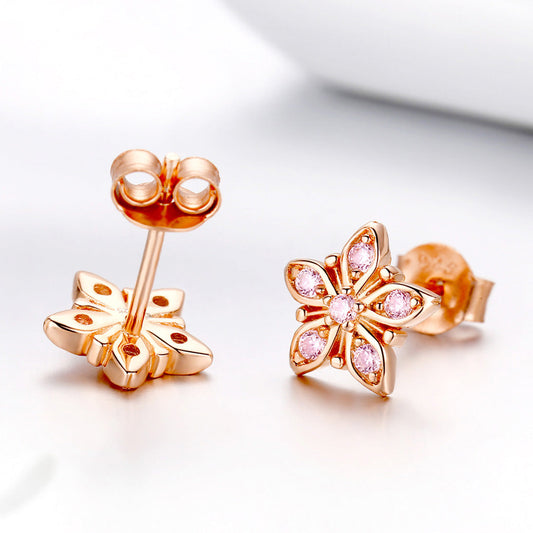 925 Sterling Silver Rose Gold Plated Pavé Setting CZ Earrings - view 2