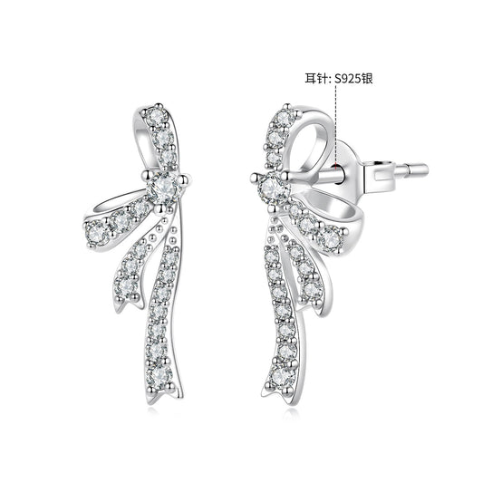 925 Silver White Gold Plated CZ Pavé 1.7 x 0.7 cm Earrings for Women