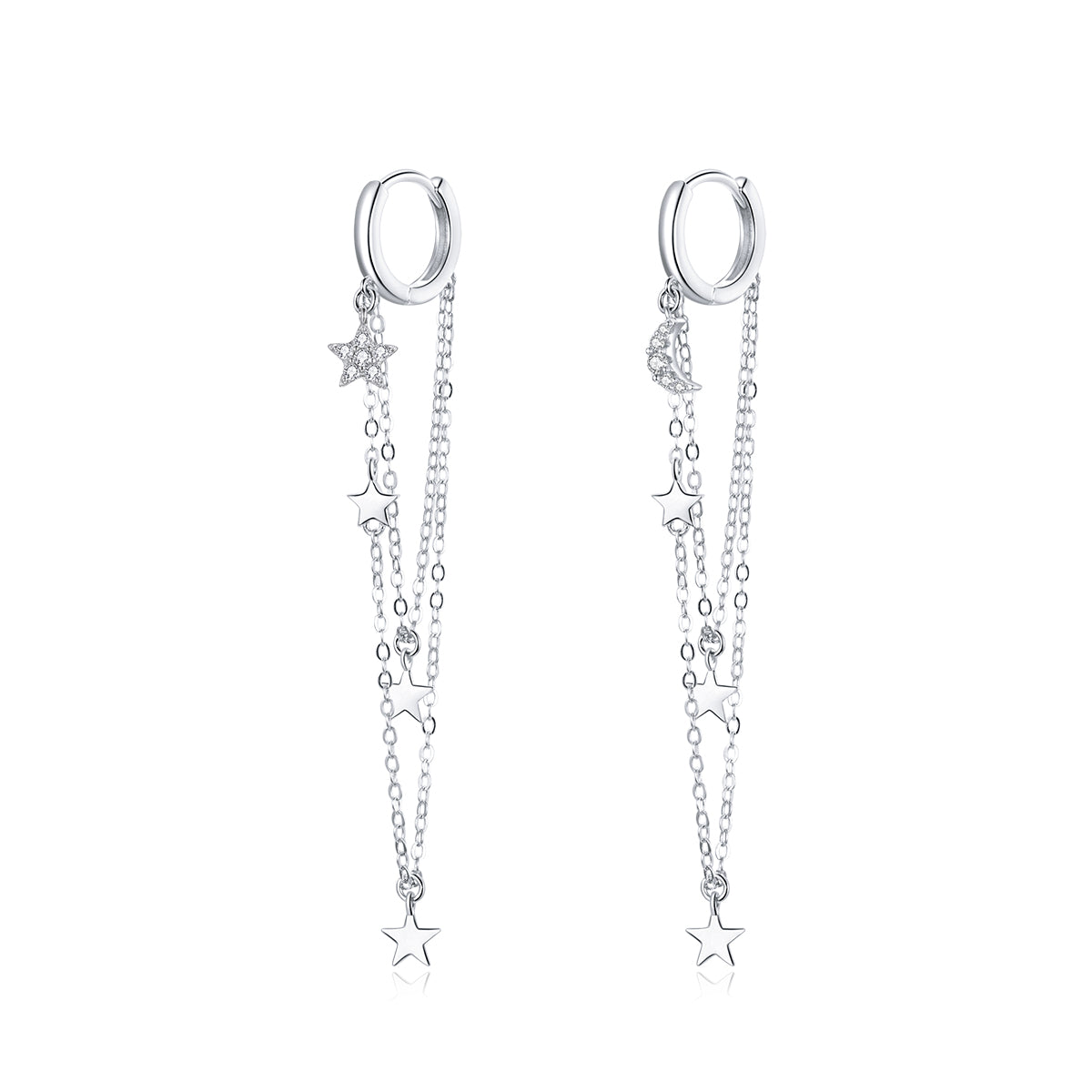 925 Sterling Silver Earrings with Plated Platinum and Pavé Setting CZ, Size 6.5cm