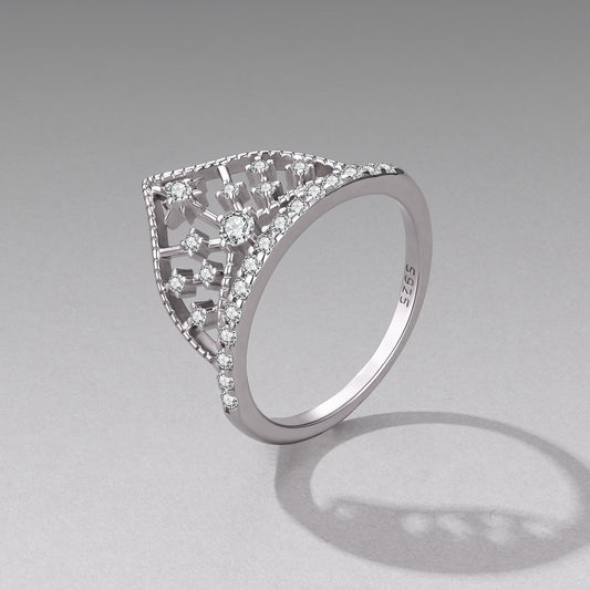 925 Sterling Silver White Gold Plated Ring with Pavé Setting CZ Size 6 for Women