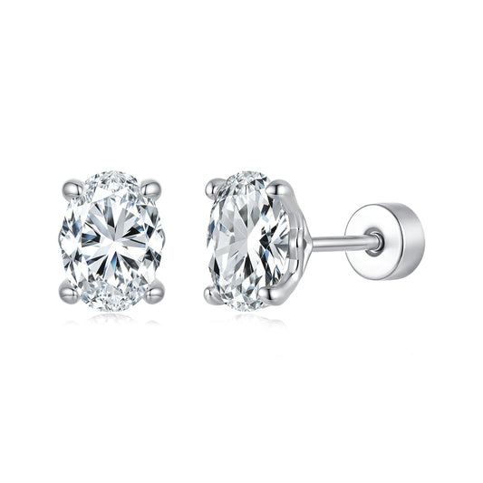 925 Sterling Silver White Gold Plated 1ct Moissanite 0.7x0.5cm Egg-Shaped Earrings for Women