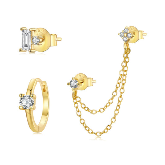 925 Sterling Silver Mini Stud Earrings with Gold Plating and CZ - view 2